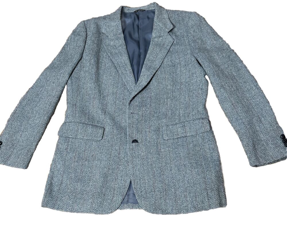 Classic Directions Men‘s Blue Tweed Blazer Wool Blend Two-Button Size 44L # 855